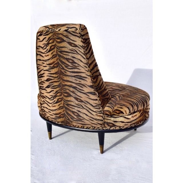 Mid Century Modern Slipper Chair in Tigre Upholstery For Sale In Philadelphia - Image 6 of 9