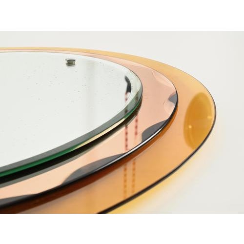 Italian Oval Orange and Pink Beveled Mirror attributed to Antonio Lupi for Cristal Luxor, 1960s For Sale - Image 13 of 18