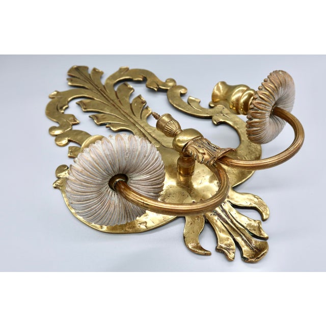Early 20th Century Pair of Solid Brass Two-Arm Rococo Revival Candle Wall Sconces With Acanthus Leaf Backplate, Early 20th Century For Sale - Image 5 of 15