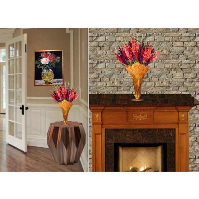 Vintage Acrylic Vase: Orange Yellow Sunflowers in Bas Relief For Sale - Image 10 of 12