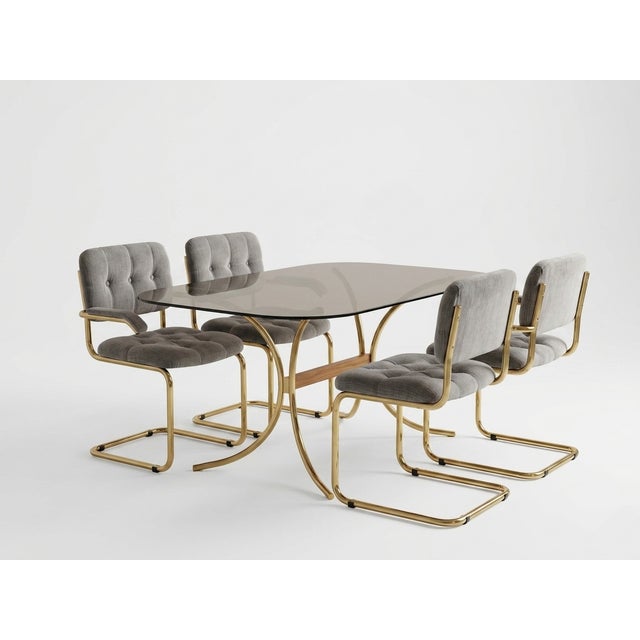 Italian Modern Gray Tufted Chairs and Glass Table, 1970s, Set of 5 For Sale - Image 6 of 6