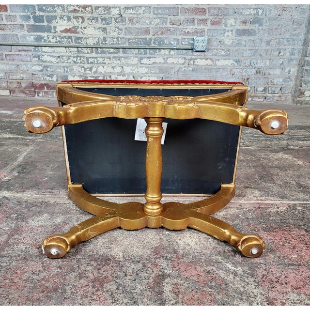 Louis XVI Style Red Velvet Upholstered Giltwood Stools -Set of 4 For Sale - Image 9 of 10