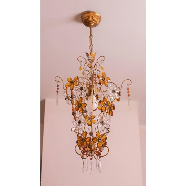 Crystal and Murano Glass Orange Flowers Chandelier, 1970s For Sale - Image 12 of 12