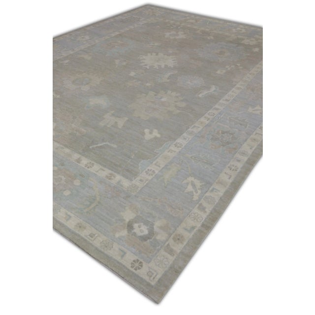 Early 21st Century Blue & Gray Handwoven Turkish Oushak Rug 9'3" X 12'1" For Sale - Image 5 of 7