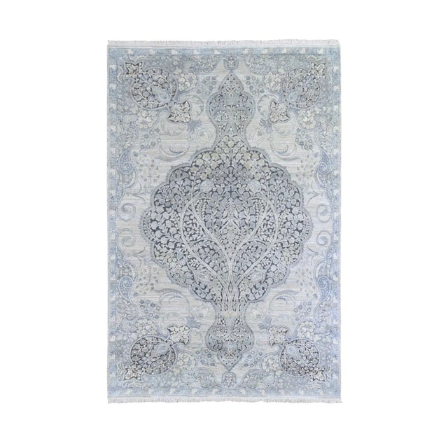 Ivory Ivory Silk With Textured Wool Tree of Life Meditation Design Hand Knotted Oriental Rug For Sale - Image 8 of 8