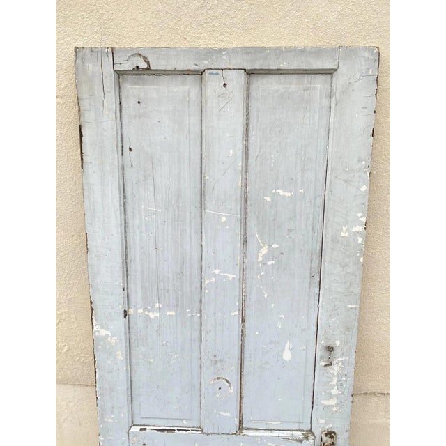 French Country Antique Architectural Salvage Gray White Distress Painted Wooden Interior Door For Sale - Image 3 of 12