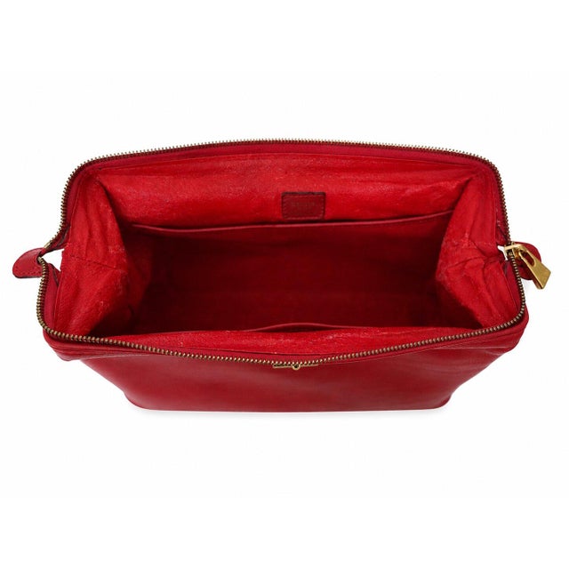 Vintage Celine Red Leather Vanity Case / Cosmetic Clutch With Gold Hardware For Sale - Image 12 of 14