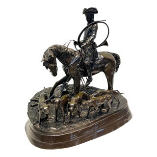 Pierre-Jules Mêne, Hunting Scene of Rider with Hounds, 19th Century, Bronze For Sale
