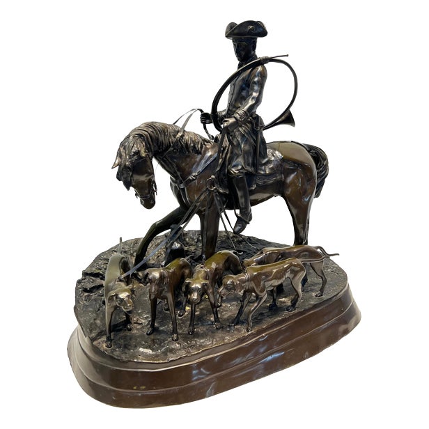 Pierre-Jules Mêne, Hunting Scene of Rider with Hounds, 19th Century, Bronze For Sale