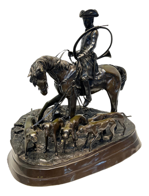 Pierre-Jules Mêne, Hunting Scene of Rider with Hounds, 19th Century, Bronze