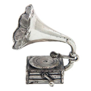 Vintage Miniature Silver Gramophone For Sale