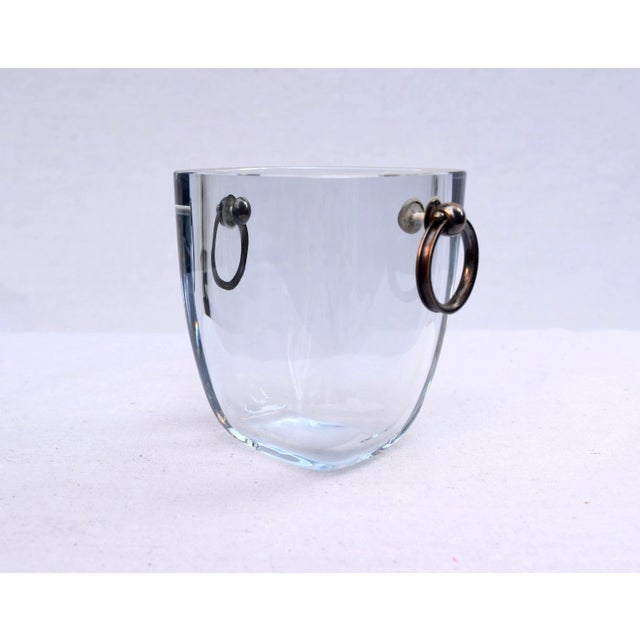 Art Deco Mid 20th Century Strömbergshyttan Sweden Blue Glass Ice Bucket With Sterling Silver Handles For Sale - Image 3 of 11