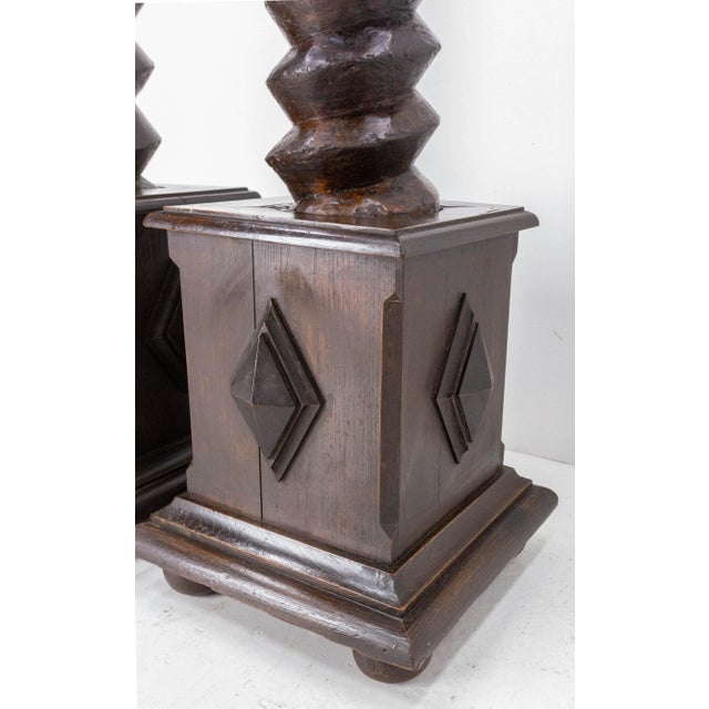 19th Century French Wine Press Screw Pedestals Plant Holders, Set of 2 For Sale - Image 5 of 11