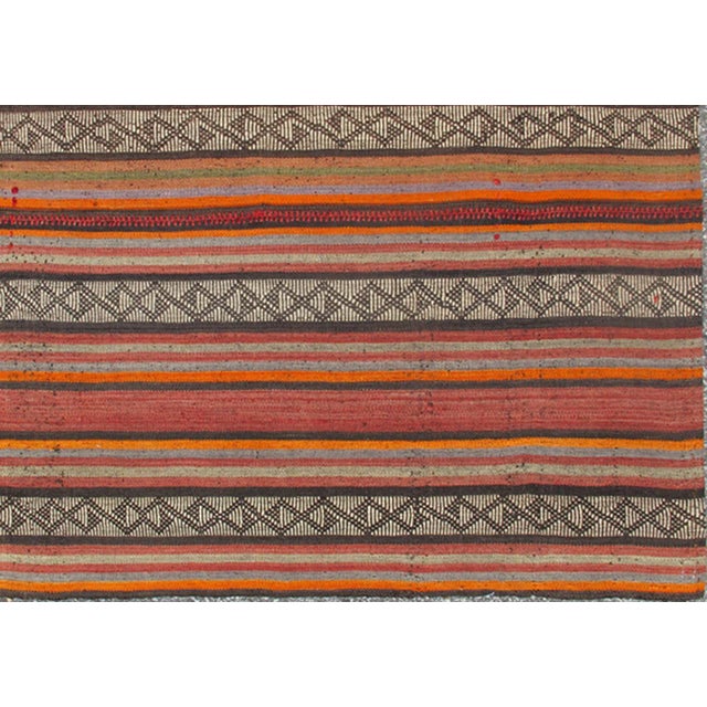 Colorful long Turkish Kilim Runner with vertical stripe and geometric pattern, Keivan Woven Arts / rug# TU-NED-136027,...