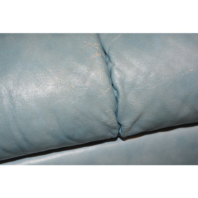 Vintage Drexel Aqua Blue Tufted / Buttoned Leather Chesterfield Loveseat Sofa For Sale - Image 6 of 18