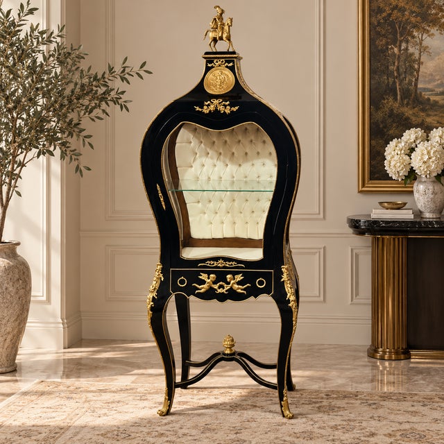 Make a dramatic statement with this Gothic-inspired French-style display vitrine, featuring a sophisticated black finish...