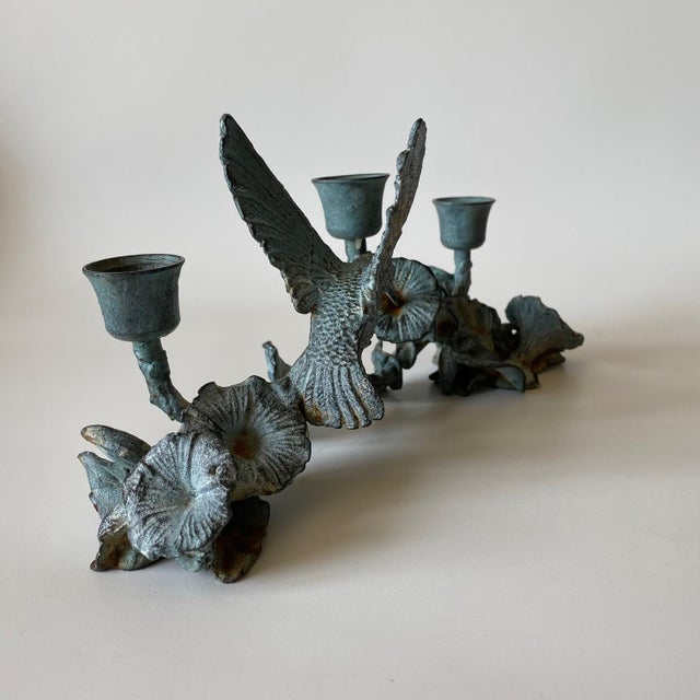 Vintage Spi Triple Candelabra: Pewter, Verde-Patina, Morning Glory Hummingbird For Sale - Image 14 of 18