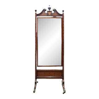 Late 19th Century English Edwardian, Mahogany/Satin Wood Cheval Mirror For Sale