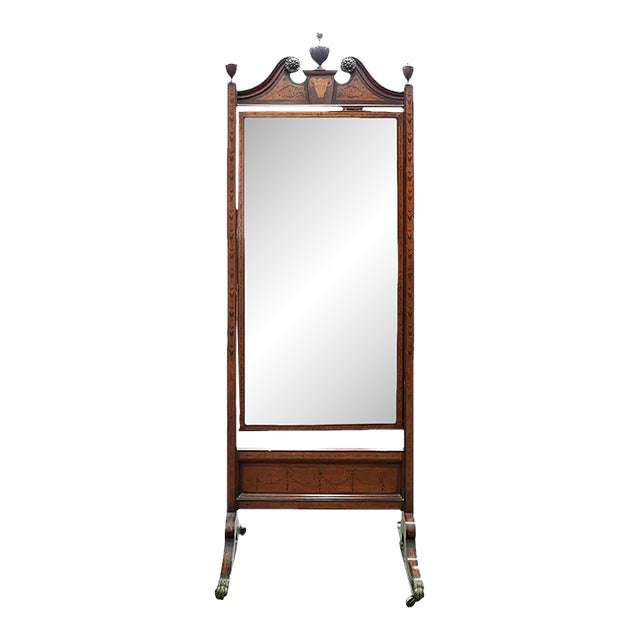 Late 19th Century English Edwardian, Mahogany/Satin Wood Cheval Mirror For Sale