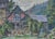 Mid Century Black Forest Chalet Landscape, Original Oil on Canvas, Signed Wonderful naive painting of a chalet with clock...