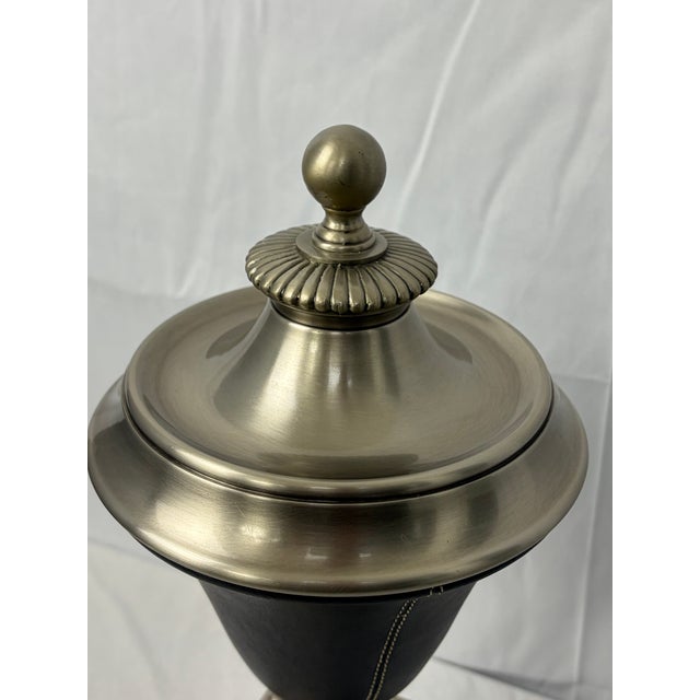 Animal Skin Late 20th Century Neoclassical Style Leather-Wrapped Decorative Urn With Nickel Finial For Sale - Image 7 of 8