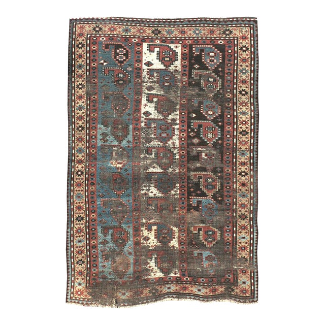 Galerie Shabab Collection Early 20th Century Distressed Caucasian Kazak Rug For Sale
