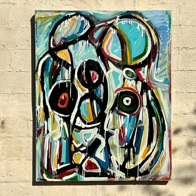 Vintage Boho 1988 Monumental Abstract Oil on Canvas For Sale - Image 10 of 12