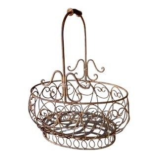 Mid 20th-Century Nicely-Sized Rustic Iron & Steel Garden Pedestal Planter Basket For Sale