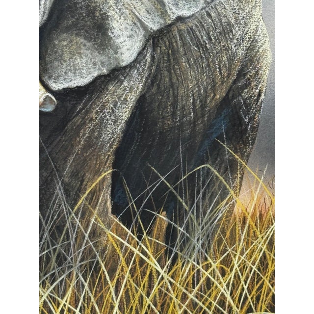 Charcoal Peter Jepson (British, b.1936) African Bull Elephant at Letaba, Kruger National Park | Original Wildlife Painting c.1999 For Sale - Image 8 of 18