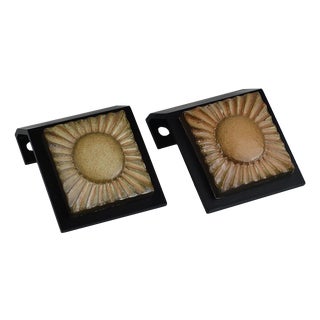Mid-Century Ceramic and Black Metal Door Handles, 1950s, Set of 2 For Sale