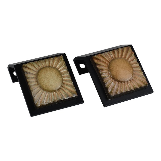 Mid-Century Ceramic and Black Metal Door Handles, 1950s, Set of 2 For Sale