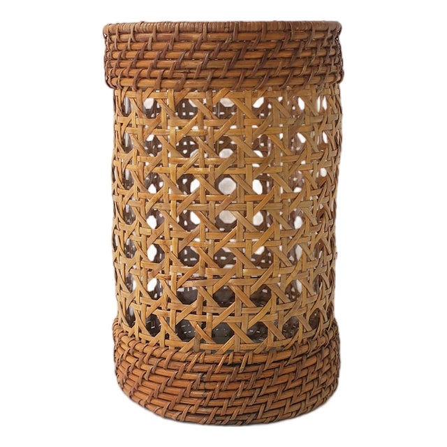 Wicker Cane Hurricane Candle Lamp For Sale