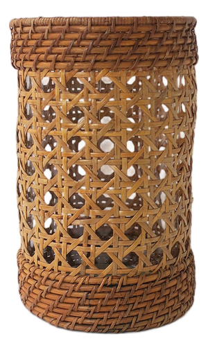 Wicker Cane Hurricane Candle Lamp