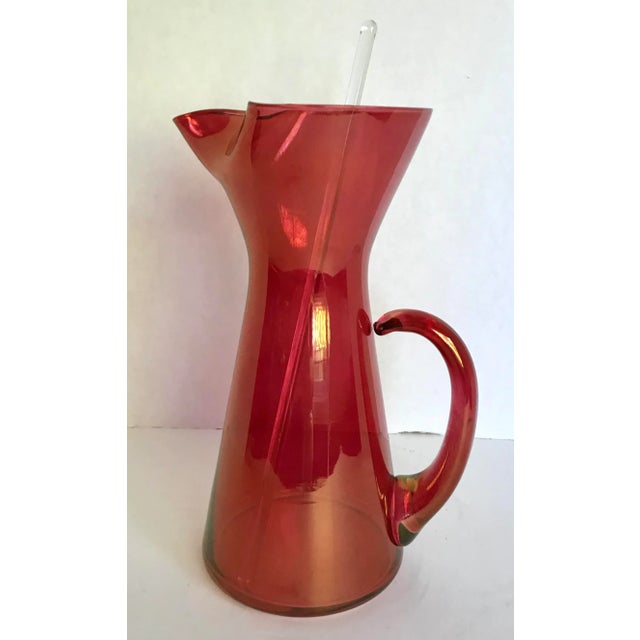 Vintage Hand Blown Glass Pitcher With Glass Stir Stick For Sale - Image 4 of 7