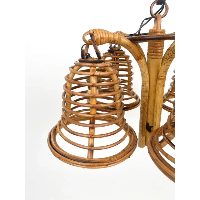 Brown Rattan & Bamboo Pendant in the style of Louis Sognot, Italy, 1960s For Sale - Image 8 of 10
