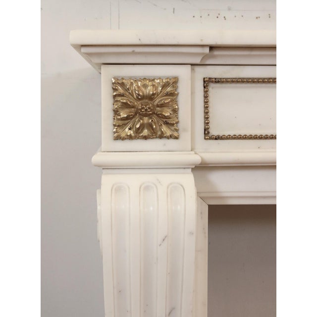 Late 19th Century Antique Louis XVI Gilded Bronze Ormulu White Marble Mantel For Sale - Image 5 of 11