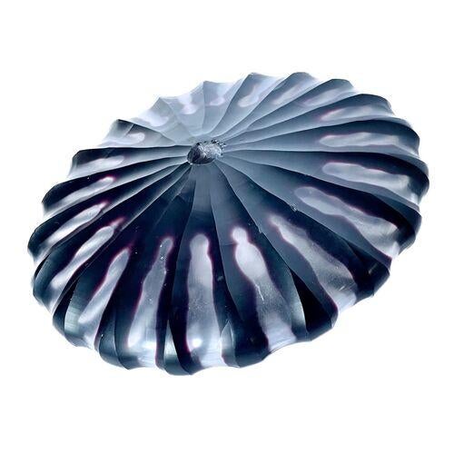 Contemporary Vintage Striped Cut Glass Disc Vase For Sale - Image 3 of 5