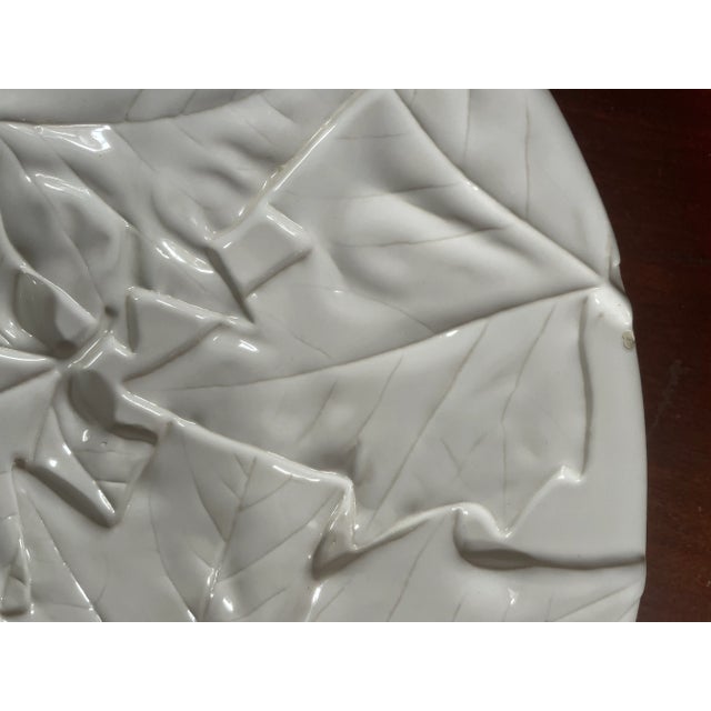 Bordallo Pinheiro Majolica White Embossed Maple Leaf Serving Plate Autumn Harvest Table Decor For Sale In Philadelphia - Image 6 of 9