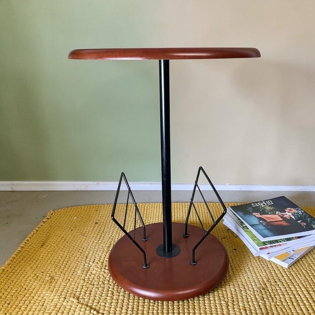 Mid-Century Modern Postmodern Portuguese Wooden Side Table with Magazine Rack, 1980s For Sale - Image 3 of 10