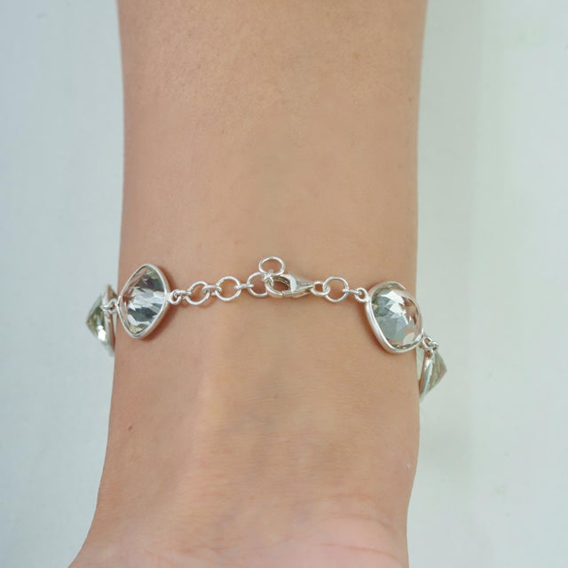 Green Mid Century Modern 38.62 CTW Cushion Cut Green Amethyst Station Link Bracelet in 925 Silver For Sale - Image 8 of 11
