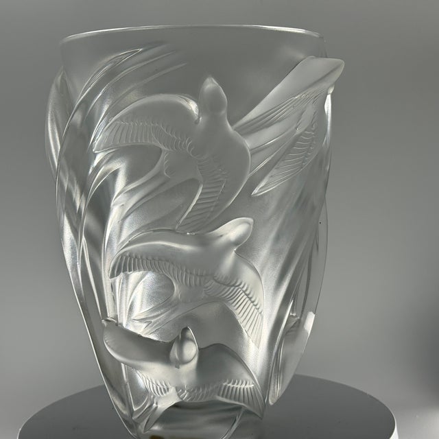 Art Deco Lalique Martinets Vase 9.7” French Crystal Signed Circa 1980s *Excellent Condition For Sale - Image 3 of 10