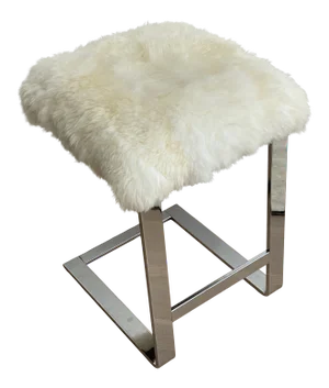 1970s Chrome Flat-Bar Sheepskin Stool by Pace