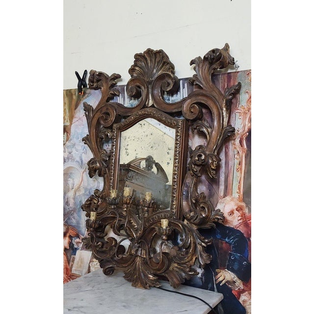 Large Louis XV Venetian Wall Mirror with Five Light Arms, 1890s For Sale - Image 4 of 5