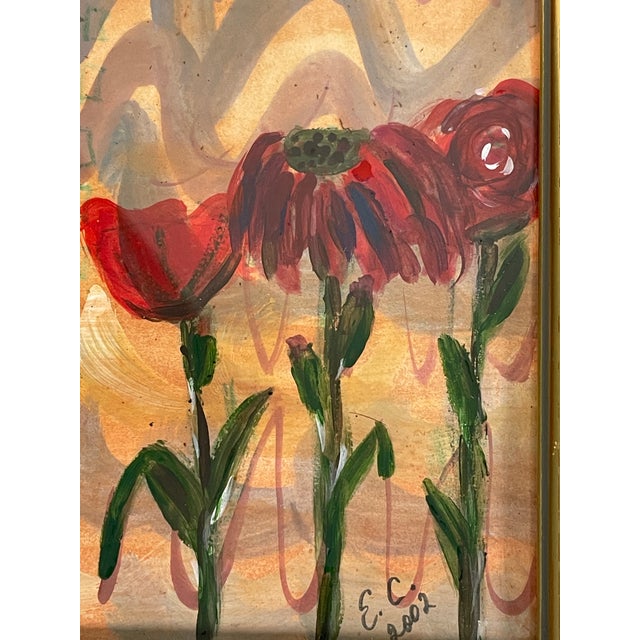 Abstract 1970s Pair Abstract Floral Original Small Paintings in Gold Frames For Sale - Image 3 of 6