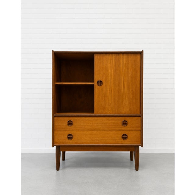 1960s Mid Century Modern Teak Cabinet / Danish Modern Armoire / Sliding Door Highboy Dresser / Vintage Scandinavian Storage Cabinet, C. 1960’s For Sale - Image 5 of 15