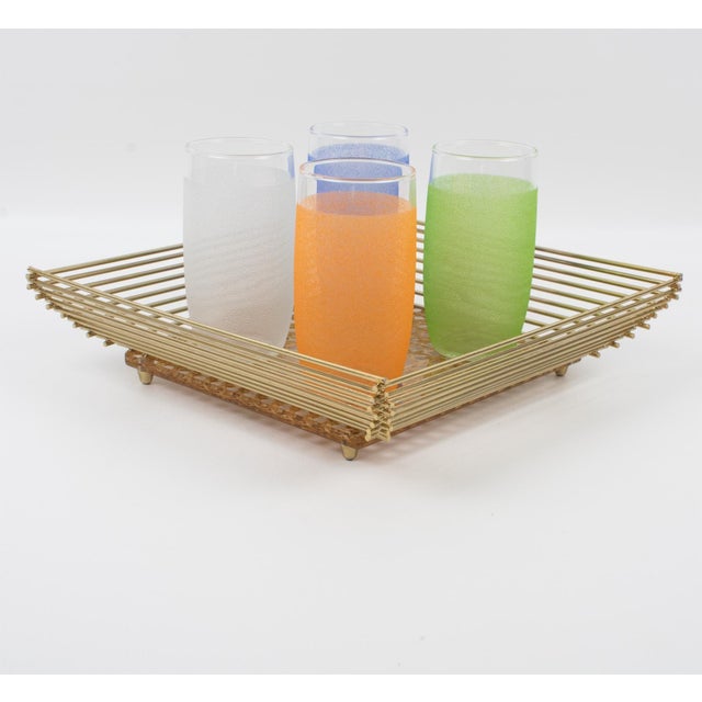 Italian Lucite, Rattan and Brass Barware Serving Tray, circa 1970 For Sale - Image 4 of 10