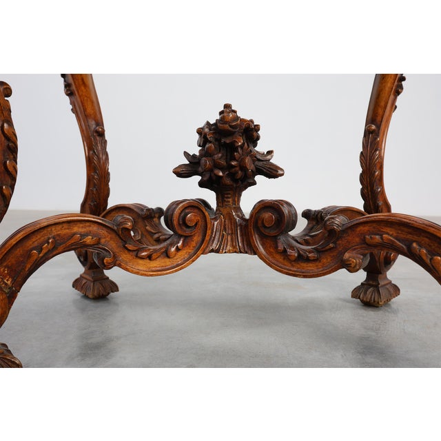 Napoleon III Style Carved Walnut Side Tables with Bluestone Tops, 1890s, Set of 2 For Sale - Image 11 of 12