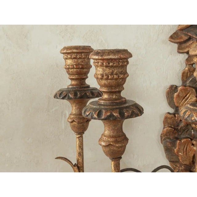 Wood Baroque Style Wall Candleholders, 1960s, Set of 2 For Sale - Image 7 of 8