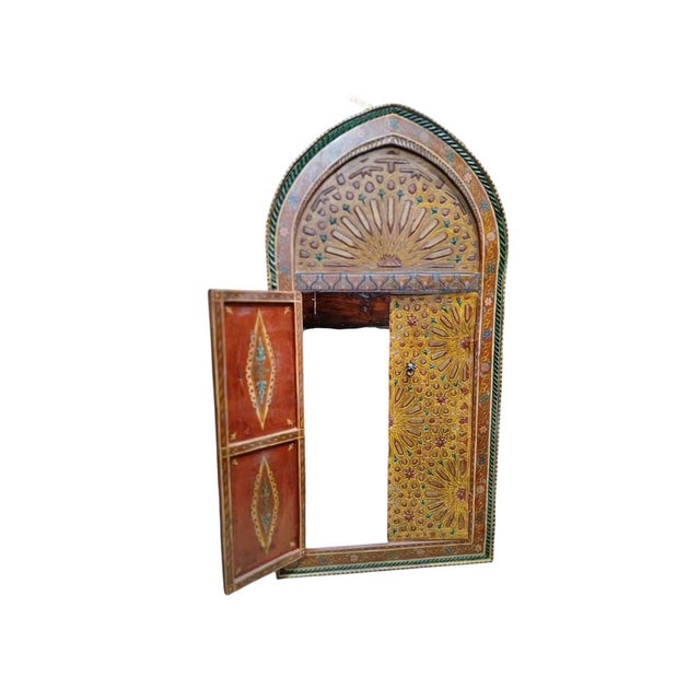 Vintage Moroccan Arabesque Design Hand-Painted Wall Hanging W/Doors 58.5" H For Sale - Image 4 of 10