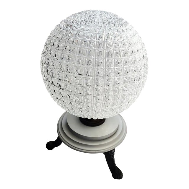 1950s Large Holophane Glass Globe Table Lamp For Sale